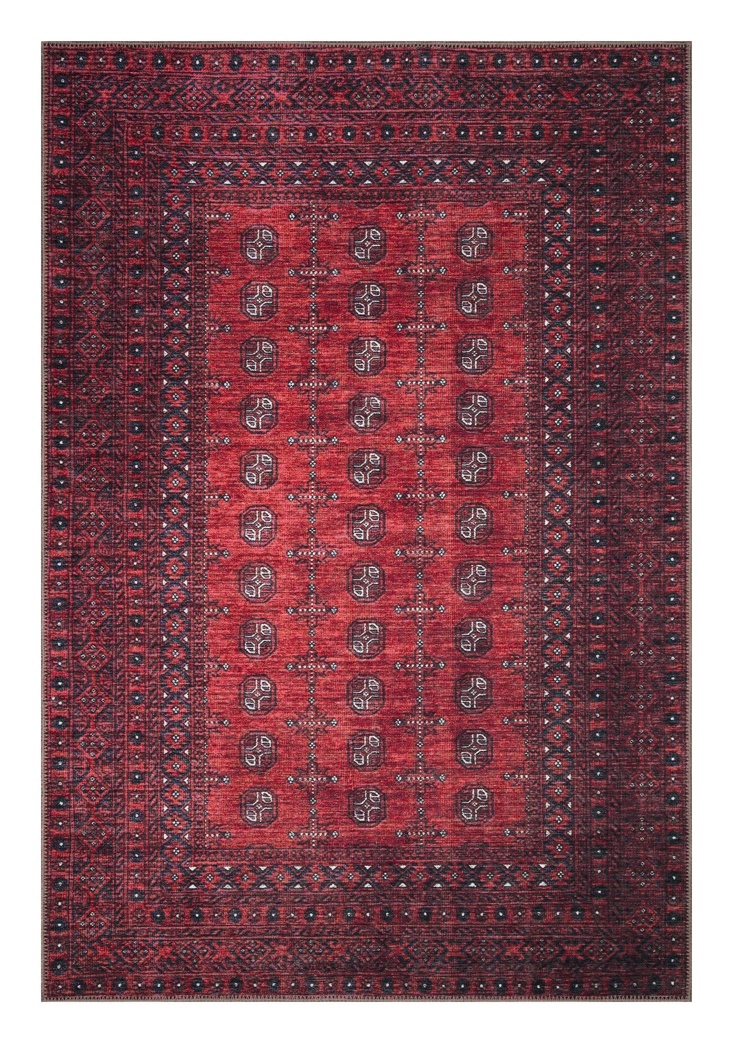 Red & Burgundy Washable Afghan-Style Area Rug – Keen Home Design