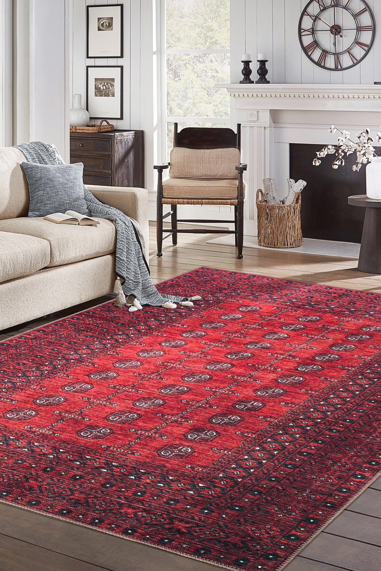 Tiderug Machine Washable Rugs, Red/Burgundy