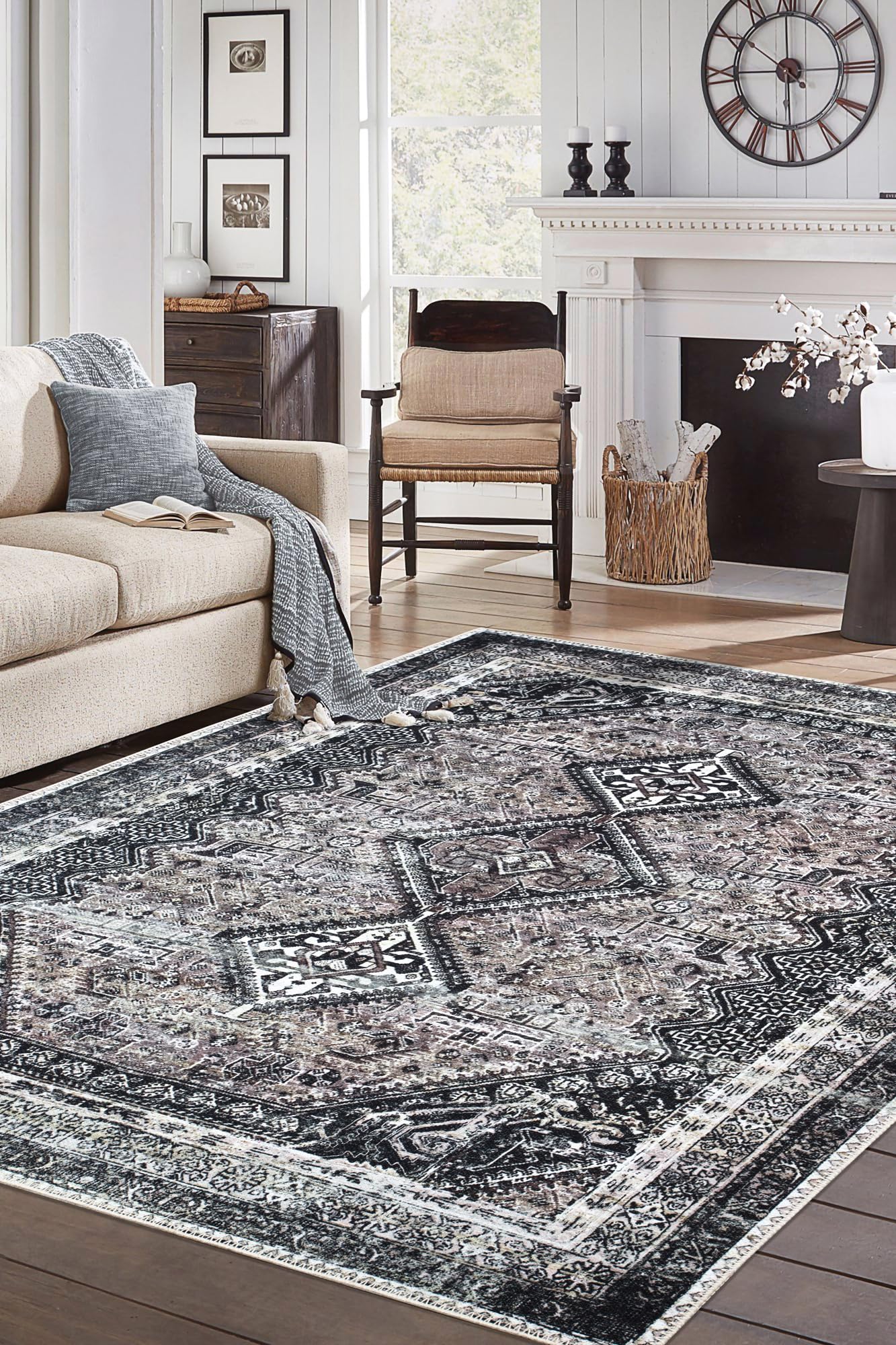Tiderug Machine Washable Rugs, Black