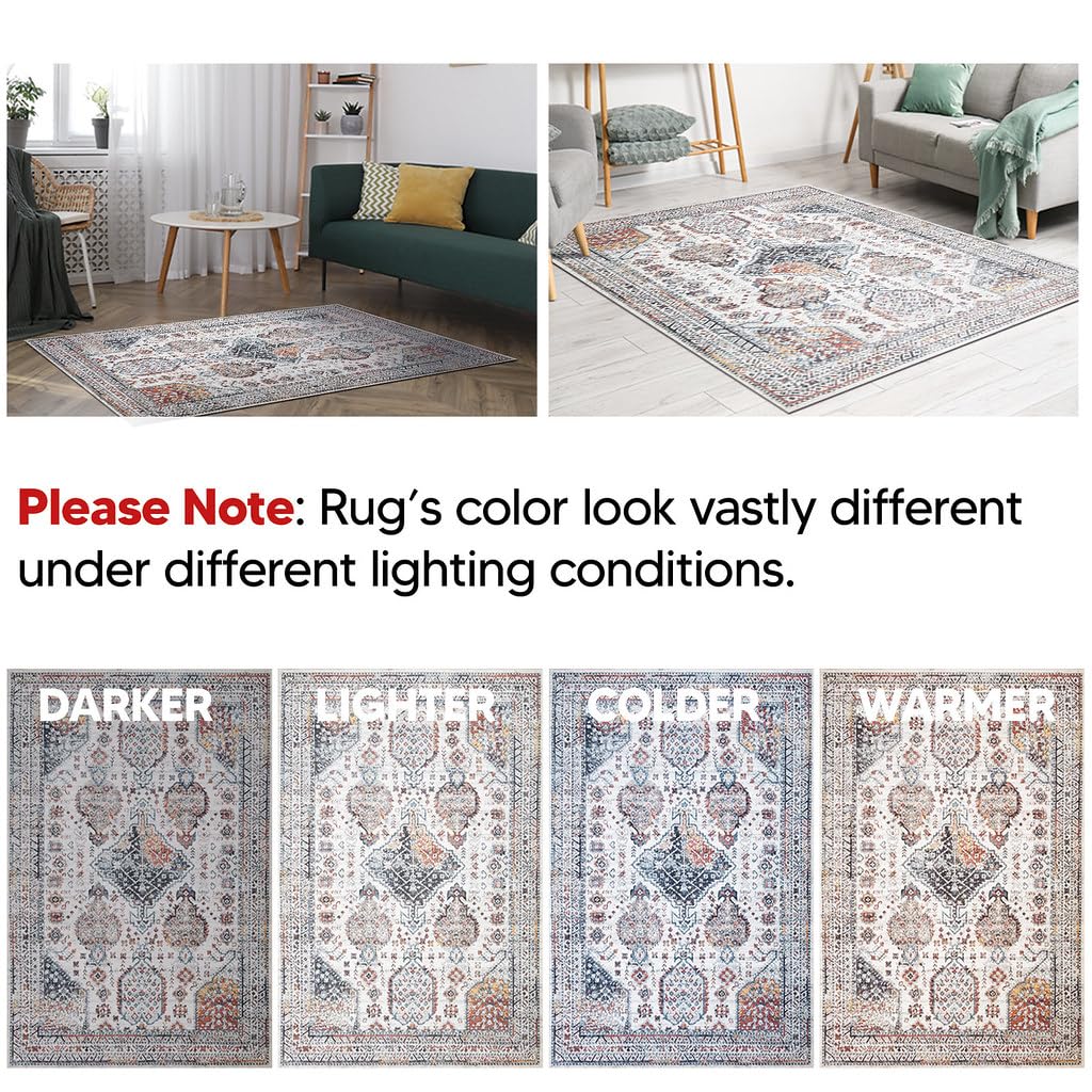 Tiderug Machine Washable Rugs, Offwhite/Multi