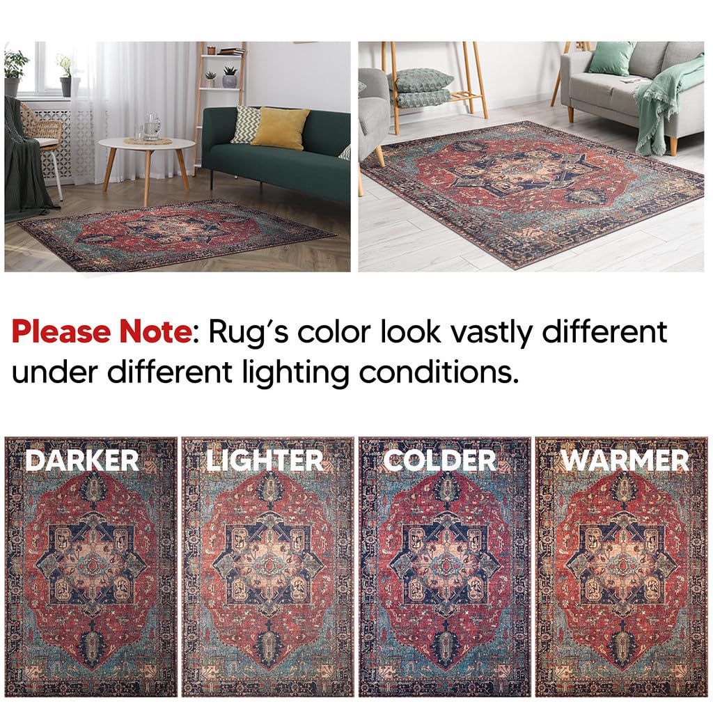 Antique Mahal rug in a dining room with dark wood table