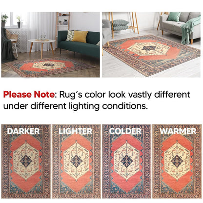 Antique Hamadan rug in a farmhouse dining room with wood table