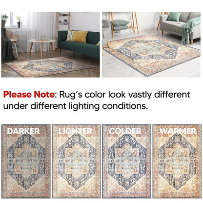 Vintage Heriz rug in a dining room with wood table