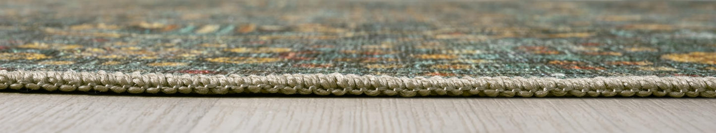 Detail of the gold and ochre florals on the deep green field