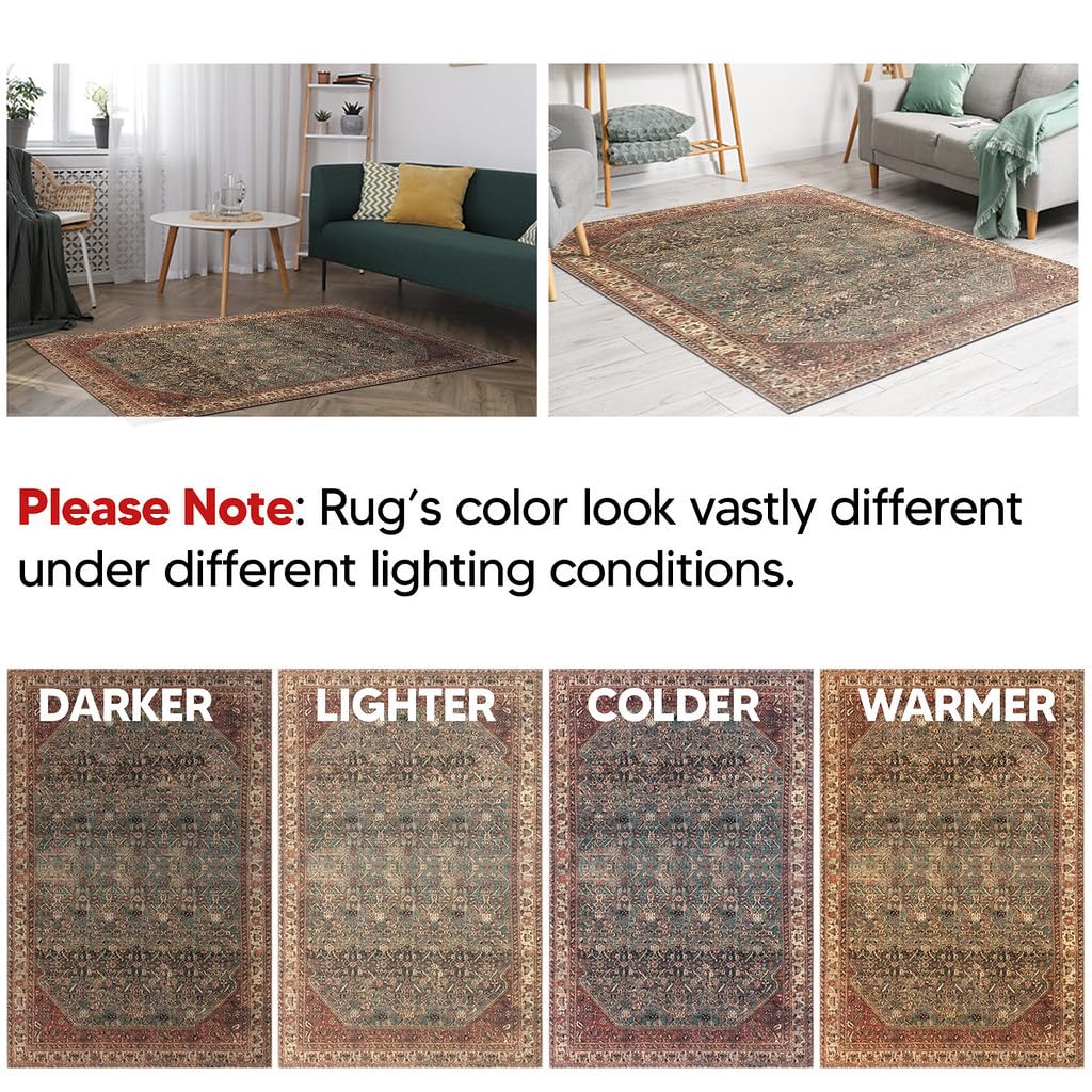 Tiderug Machine Washable Rugs, Green / Brown
