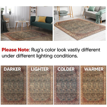 Tiderug Machine Washable Rugs, Green / Brown