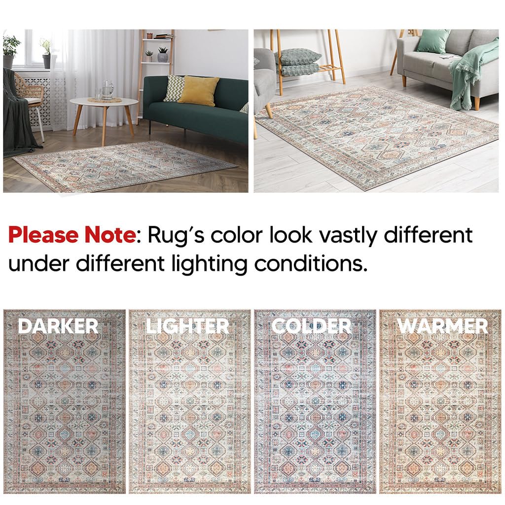 Tiderug Machine Washable Rugs, Beige/Multi