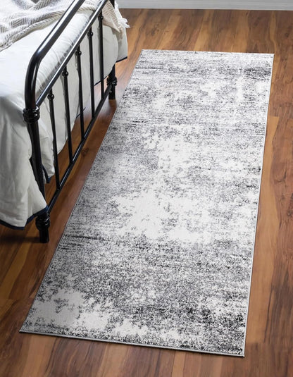 Cream runner rug styled in a long hallway