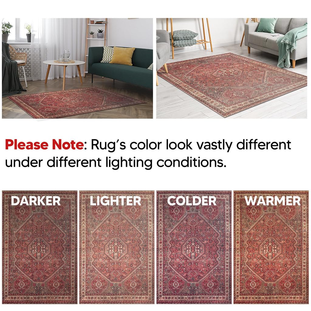 Tiderug Machine Washable Rugs, Red/Brown