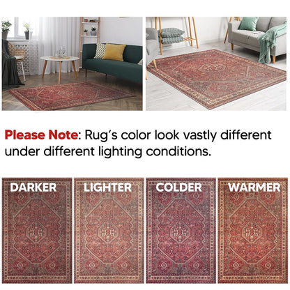 Tiderug Machine Washable Rugs, Red/Brown