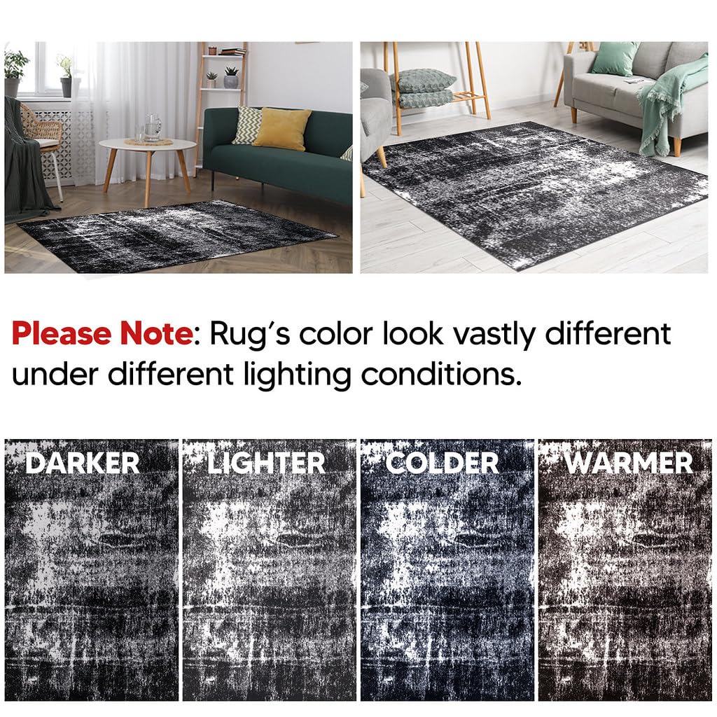 Masculine home office with a black watercolor area rug