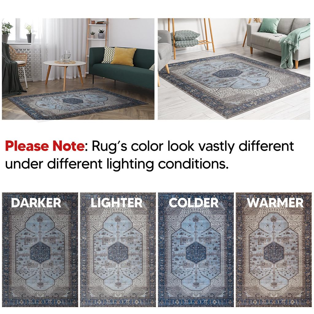 Tiderug Machine Washable Rugs, Blue/Beige