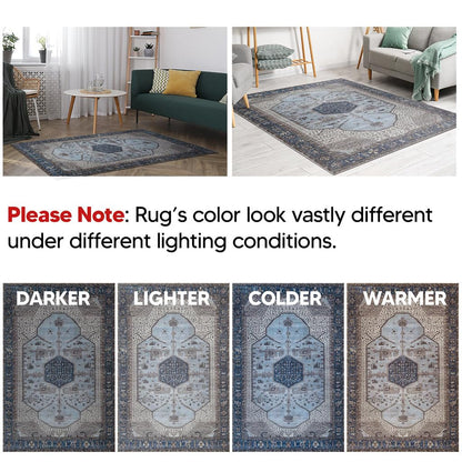 Tiderug Machine Washable Rugs, Blue/Beige