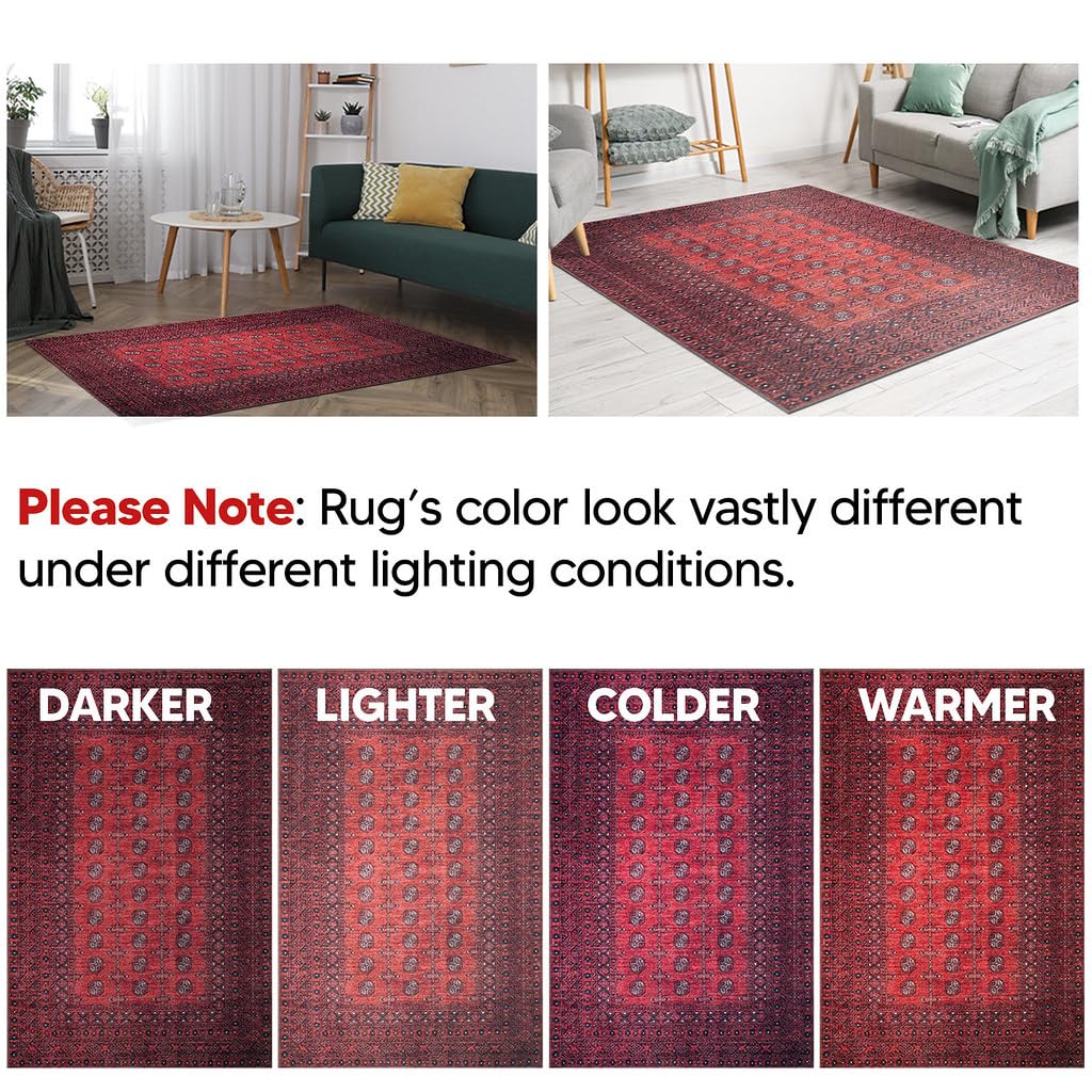 Tiderug Machine Washable Rugs, Red/Burgundy