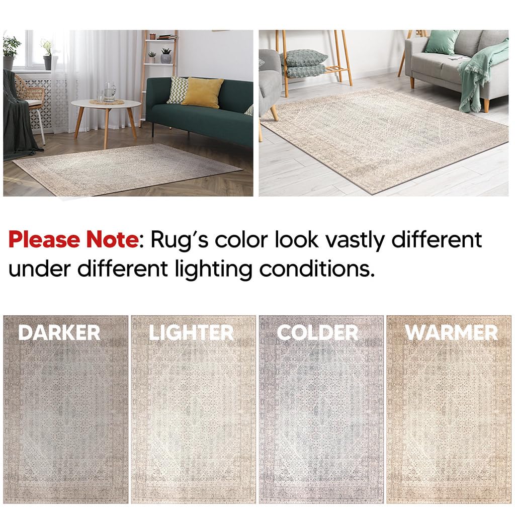 Tiderug Machine Washable Rugs, Dark Beige