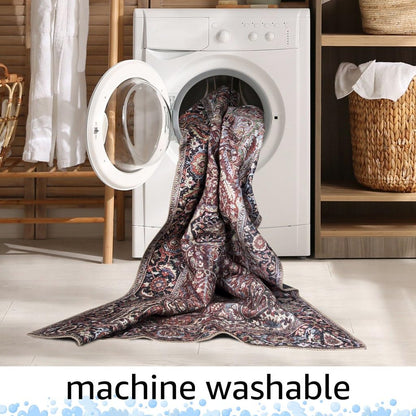 Tiderug Machine Washable Rugs, Red/Burgundy