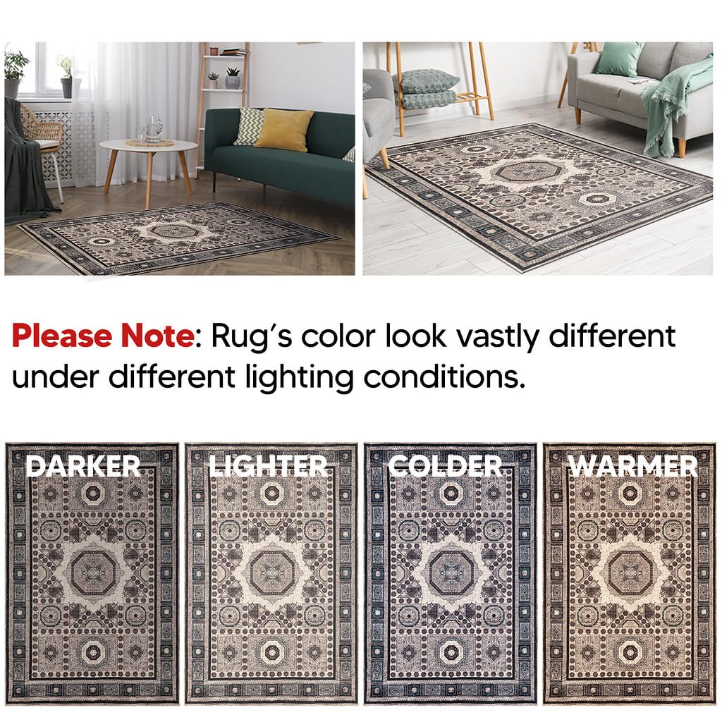 Beige sultanate rug in a dining room with modern table