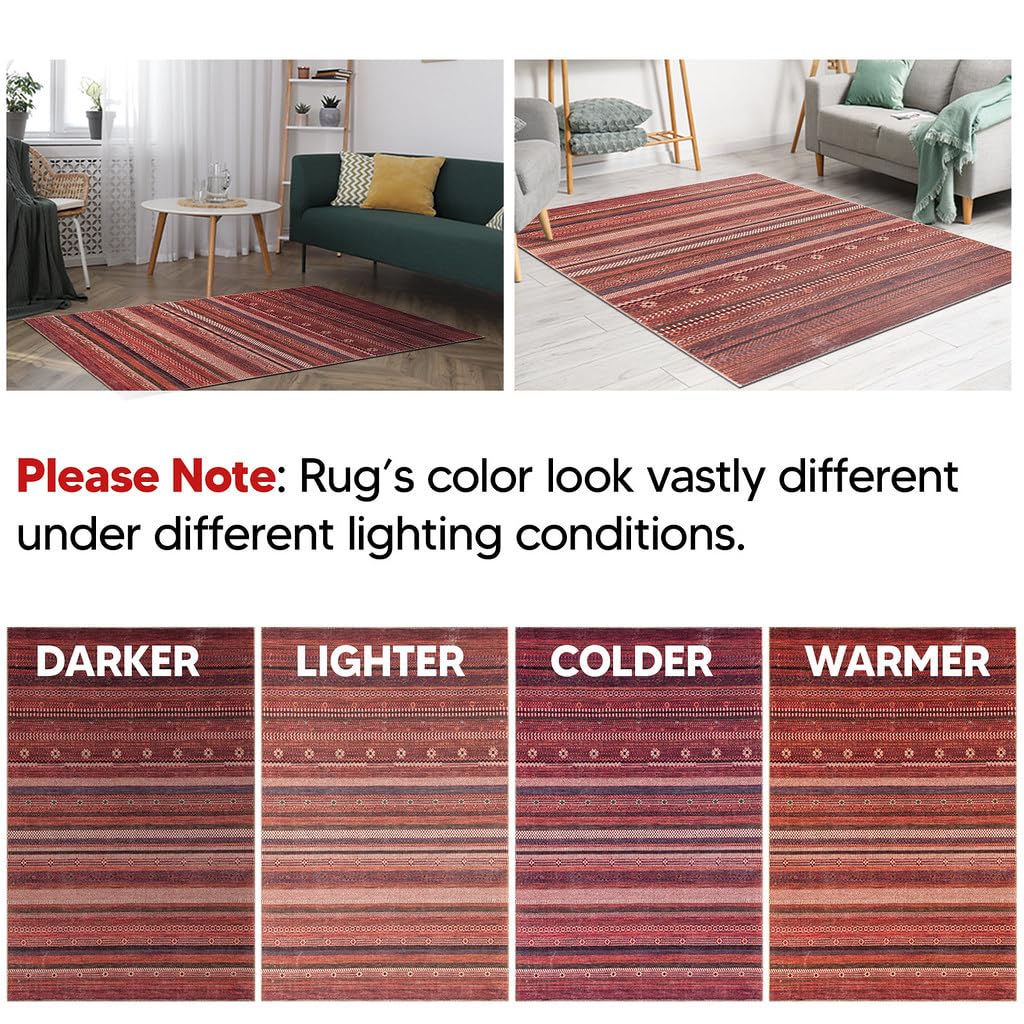 Tribal Bukhara rug in a dining room with leather chairs