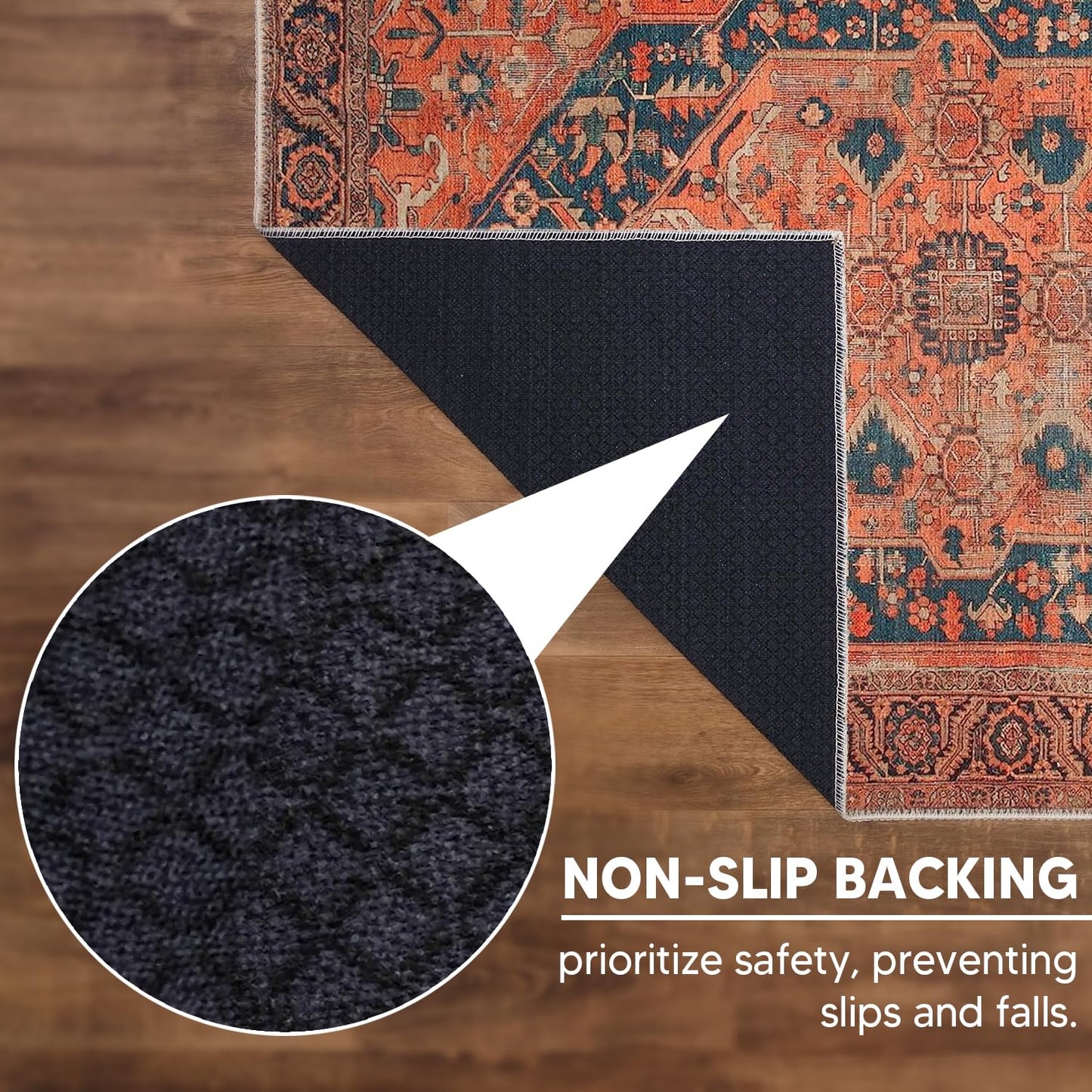 Rust and indigo Heriz rug in a layered traditional bedroom