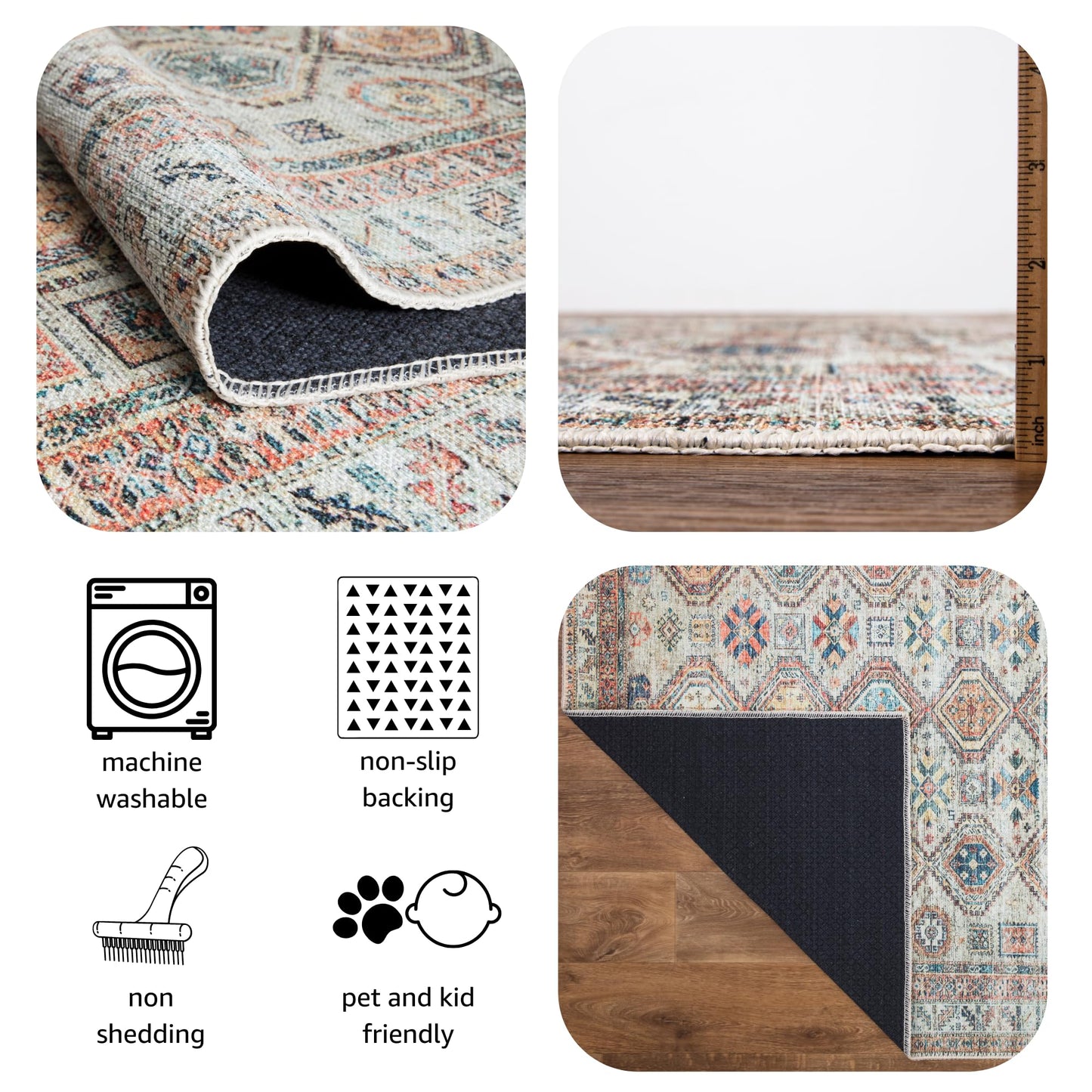 Tiderug Machine Washable Rugs, Beige/Multi