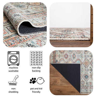 Tiderug Machine Washable Rugs, Beige/Multi
