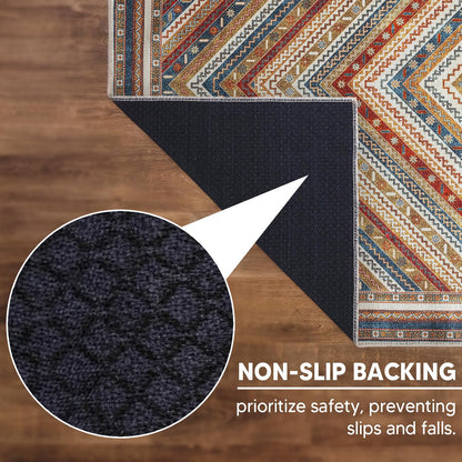 Multicolor Khotan rug in a layered bedroom retreat