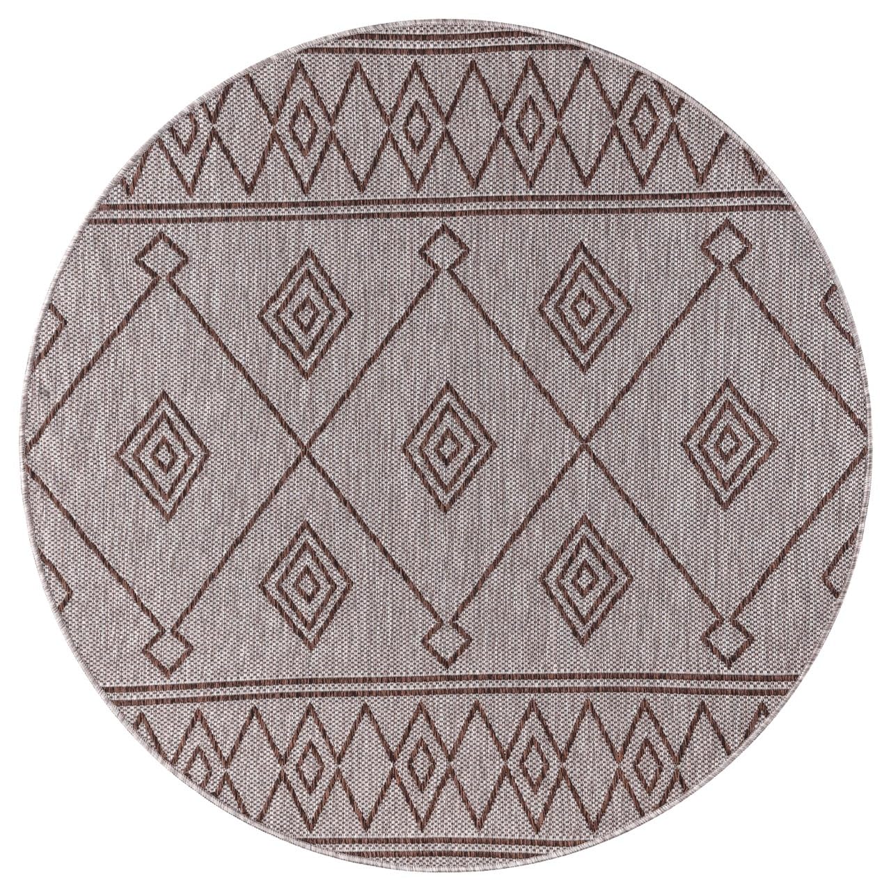 Brown Moroccan rug in modern farmhouse screened porch setting