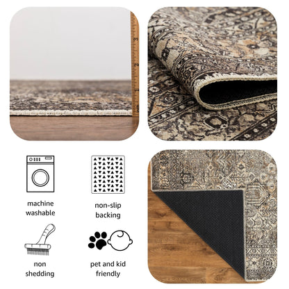 Bakhtiari panel rug in a home office with leather chair