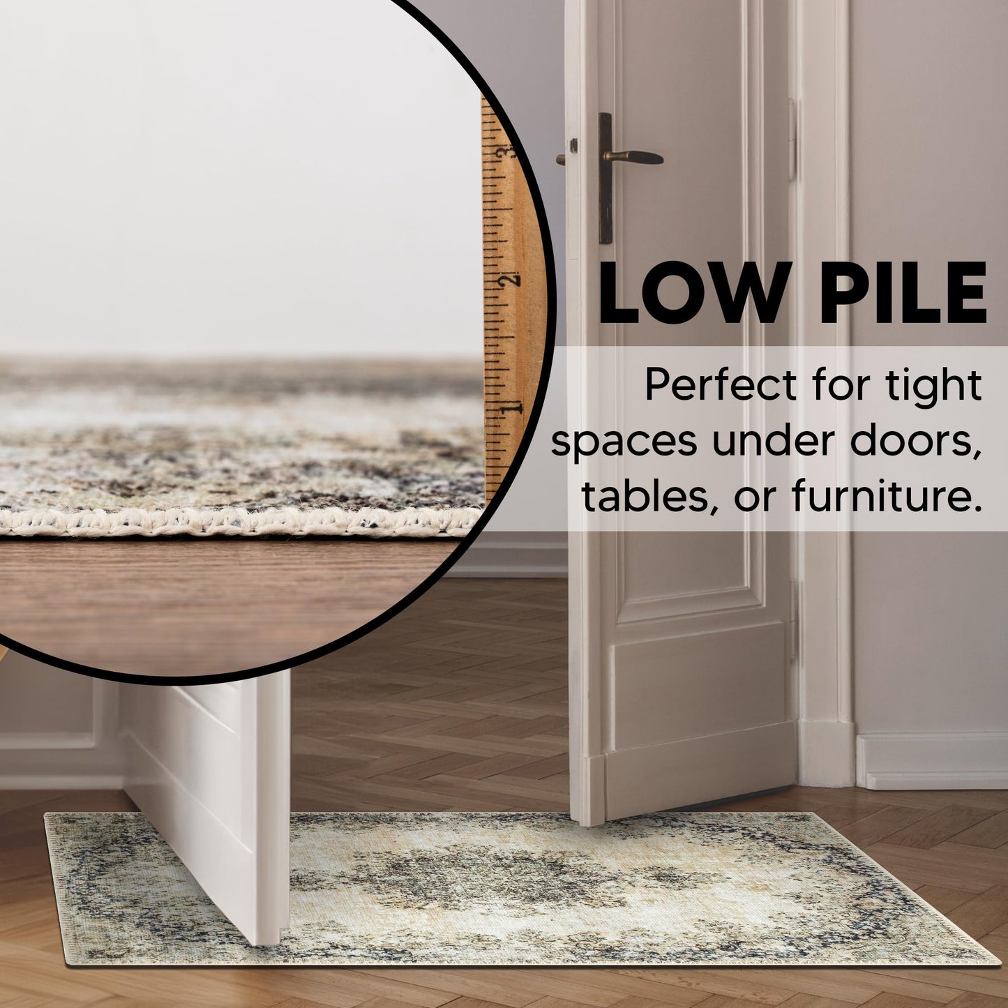 Tiderug Machine Washable Rugs, Beige / Blue