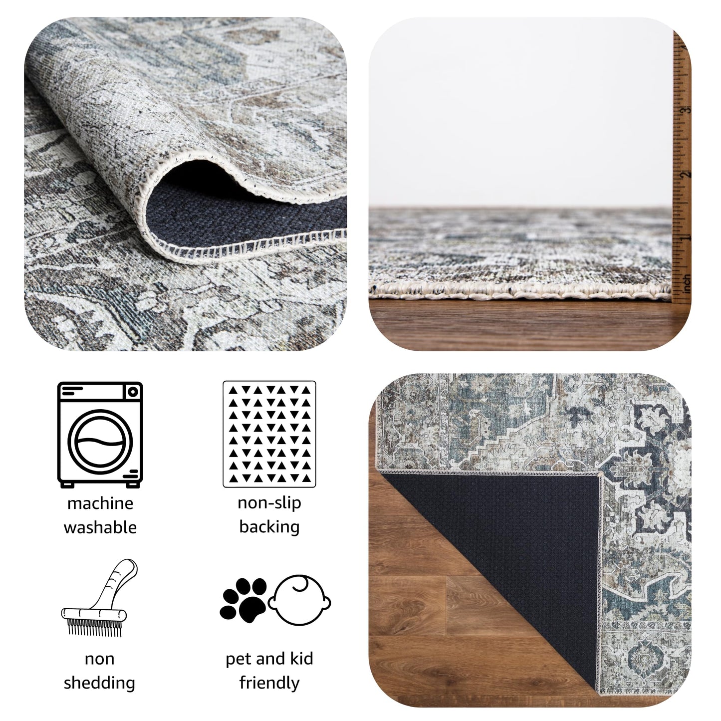 Designer Agra rug in a richly-collected home library