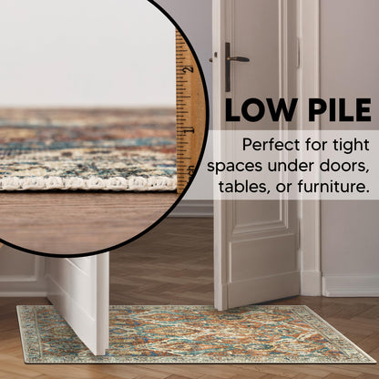Detail of the vintage motif on the washable rug
