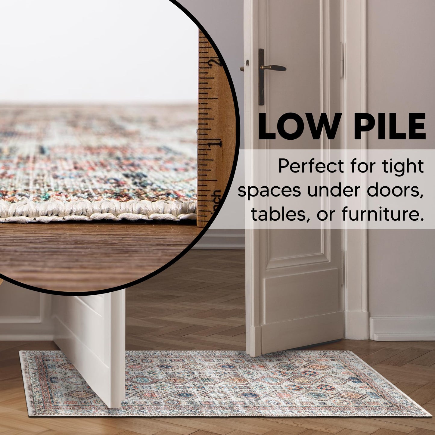 Tiderug Machine Washable Rugs, Beige/Multi