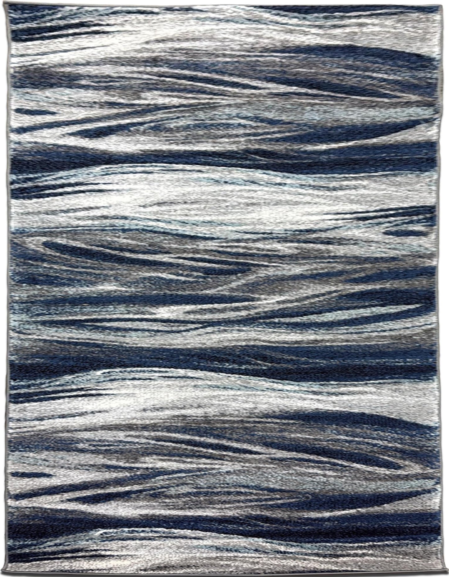 Navy blue abstract area rug with Skrik design inspired by The Scream