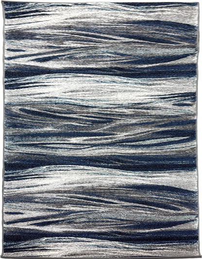 Navy blue abstract area rug with Skrik design inspired by The Scream
