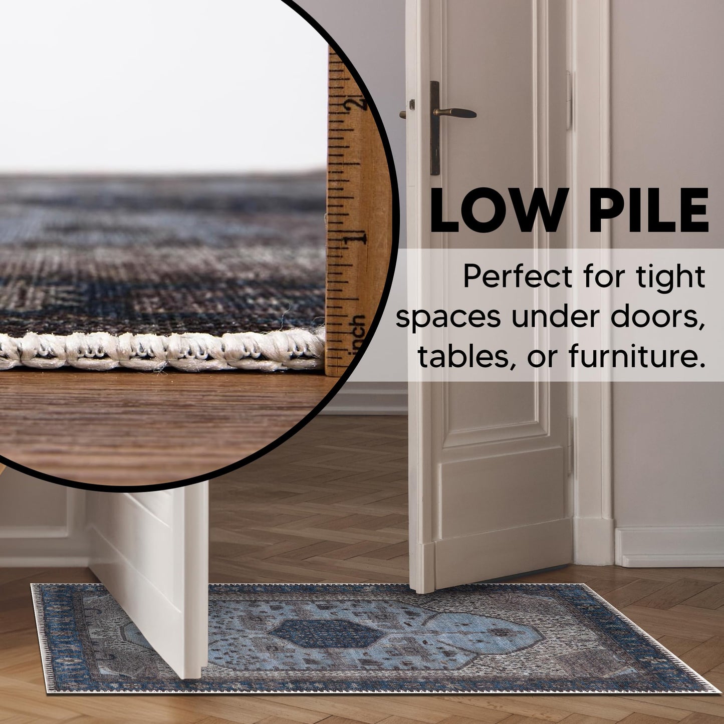 Tiderug Machine Washable Rugs, Blue/Beige