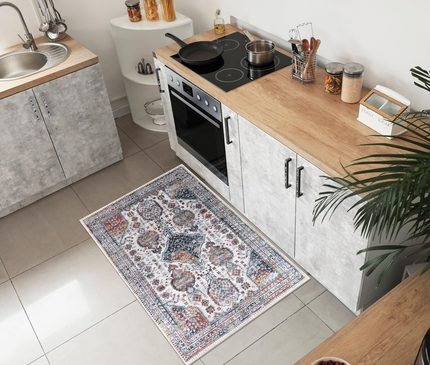 Tiderug Machine Washable Rugs, Offwhite/Multi