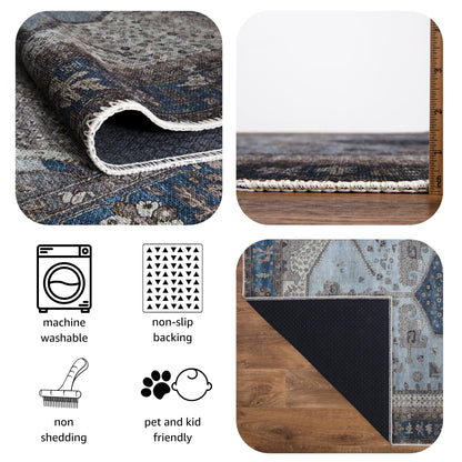Tiderug Machine Washable Rugs, Blue/Beige