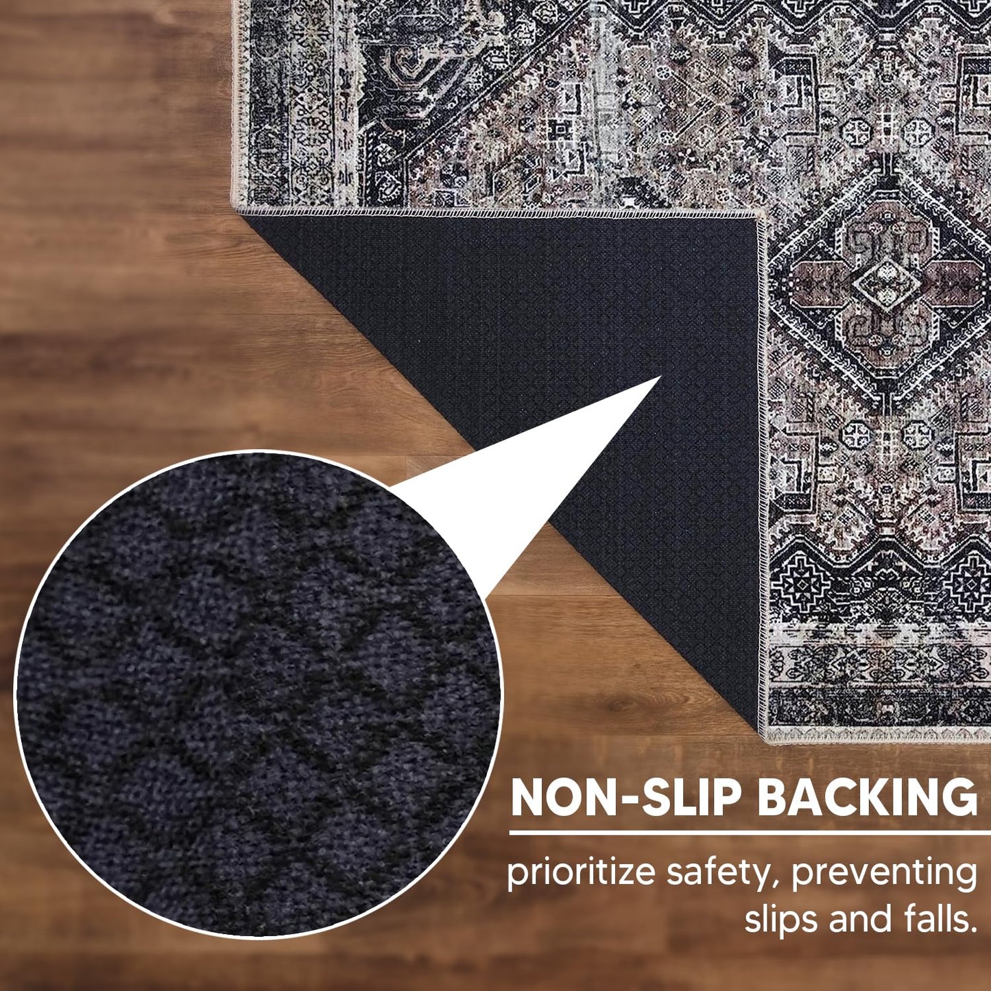 Tiderug Machine Washable Rugs, Black