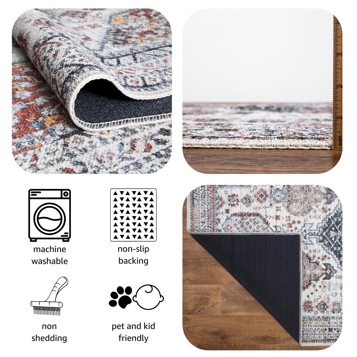 Tiderug Machine Washable Rugs, Offwhite/Multi