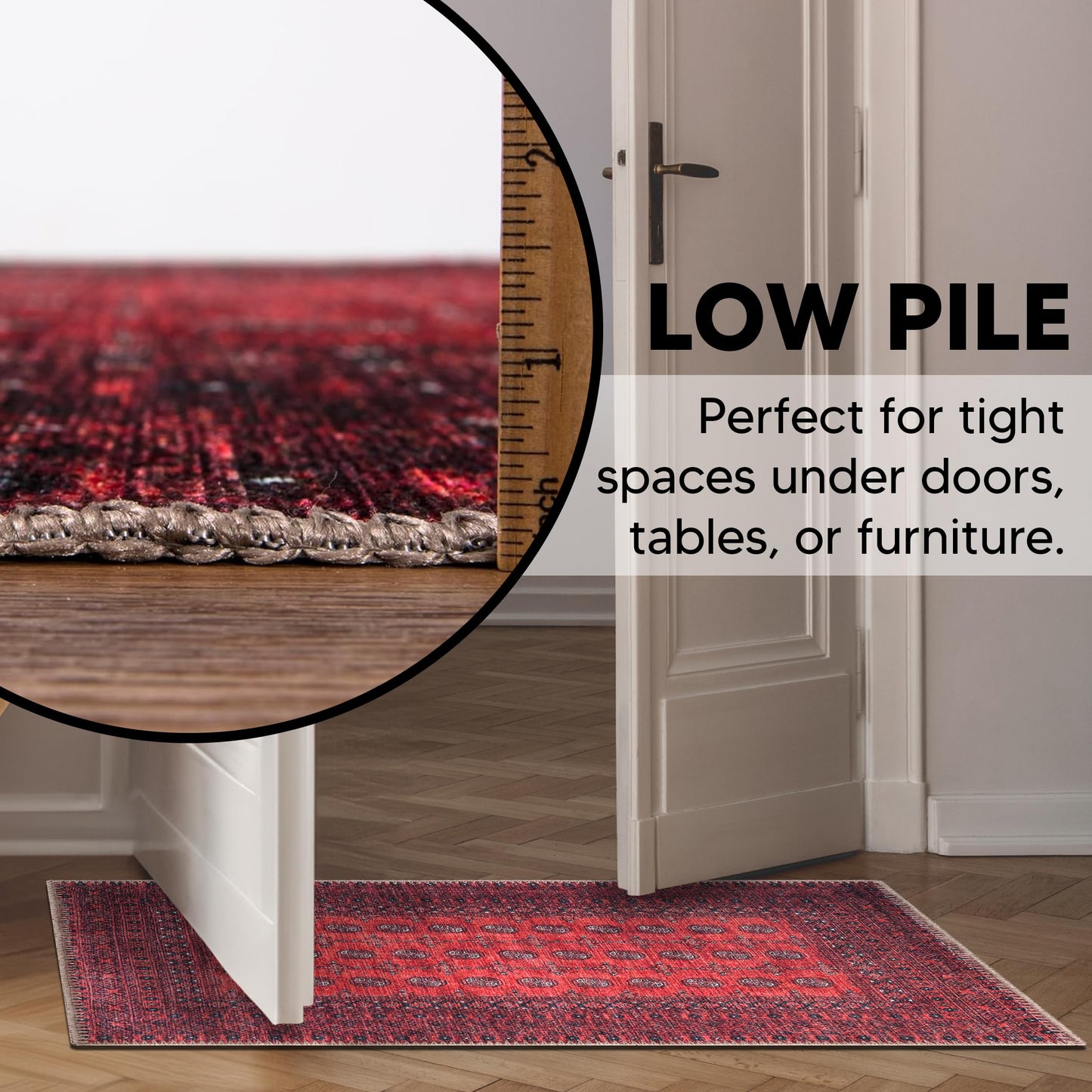 Tiderug Machine Washable Rugs, Red/Burgundy