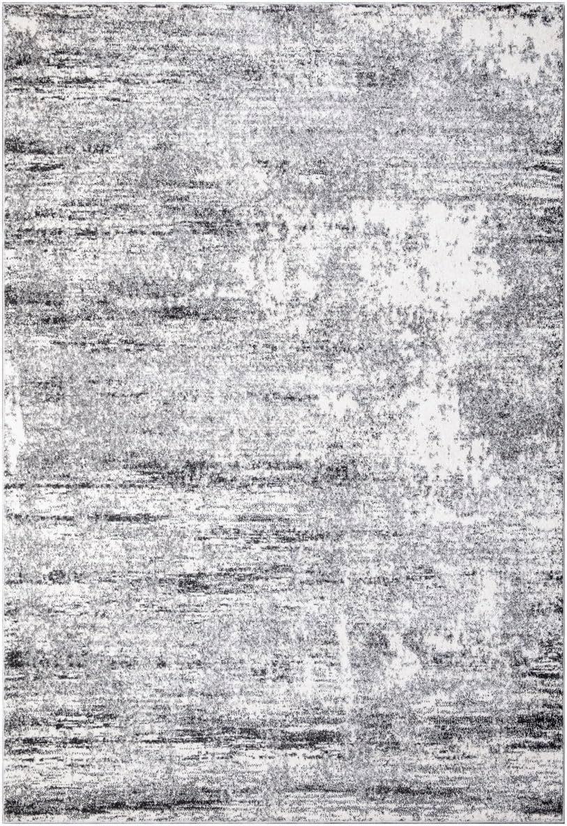 Cream and gray abstract area rug with modern watercolor design