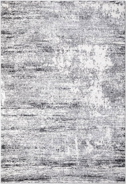 Cream and gray abstract area rug with modern watercolor design