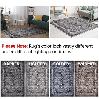 Tiderug Machine Washable Rugs, Black