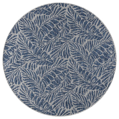 Navy tropical rug in conservatory screened porch setting