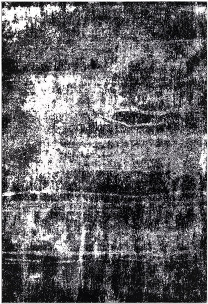 Black abstract area rug with modern watercolor design