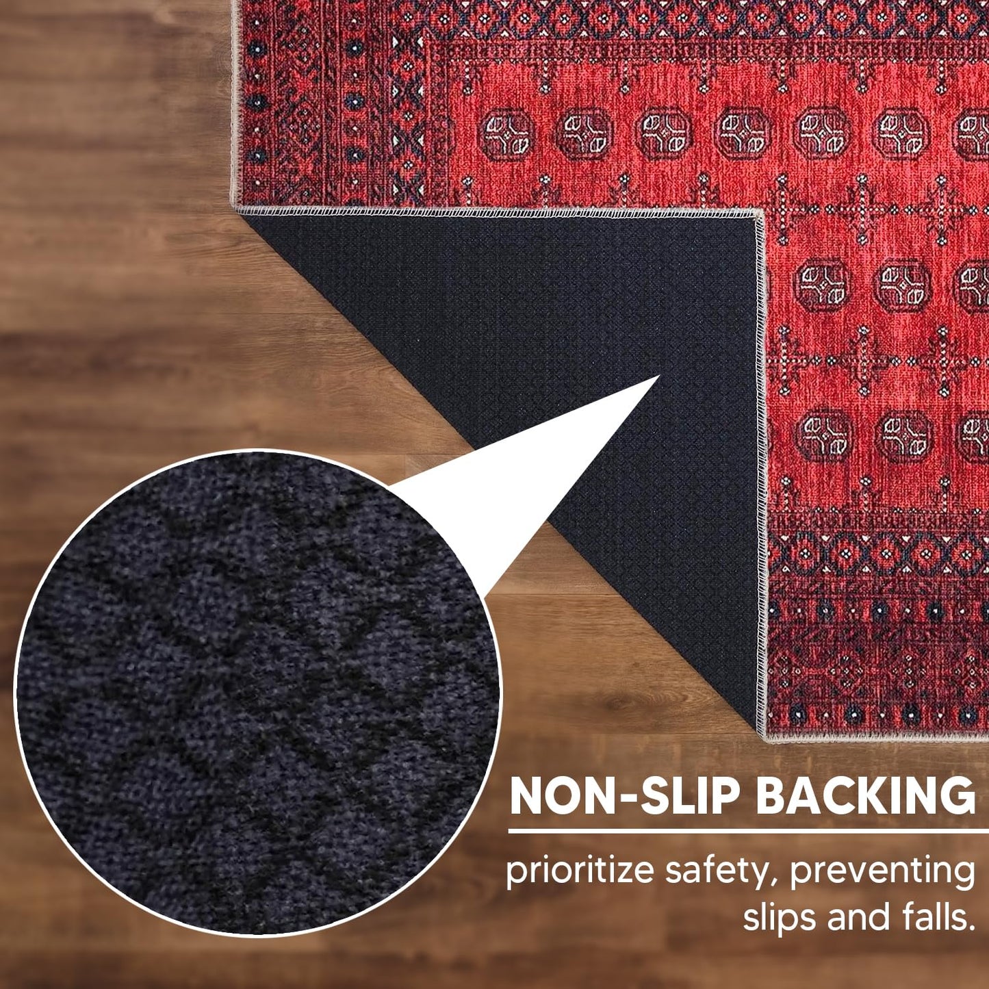 Tiderug Machine Washable Rugs, Red/Burgundy