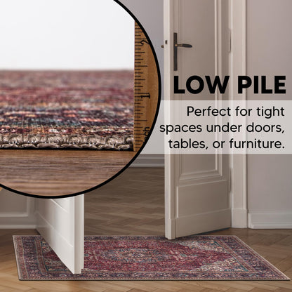 Tiderug Machine Washable Rugs, Red/Dark Beige