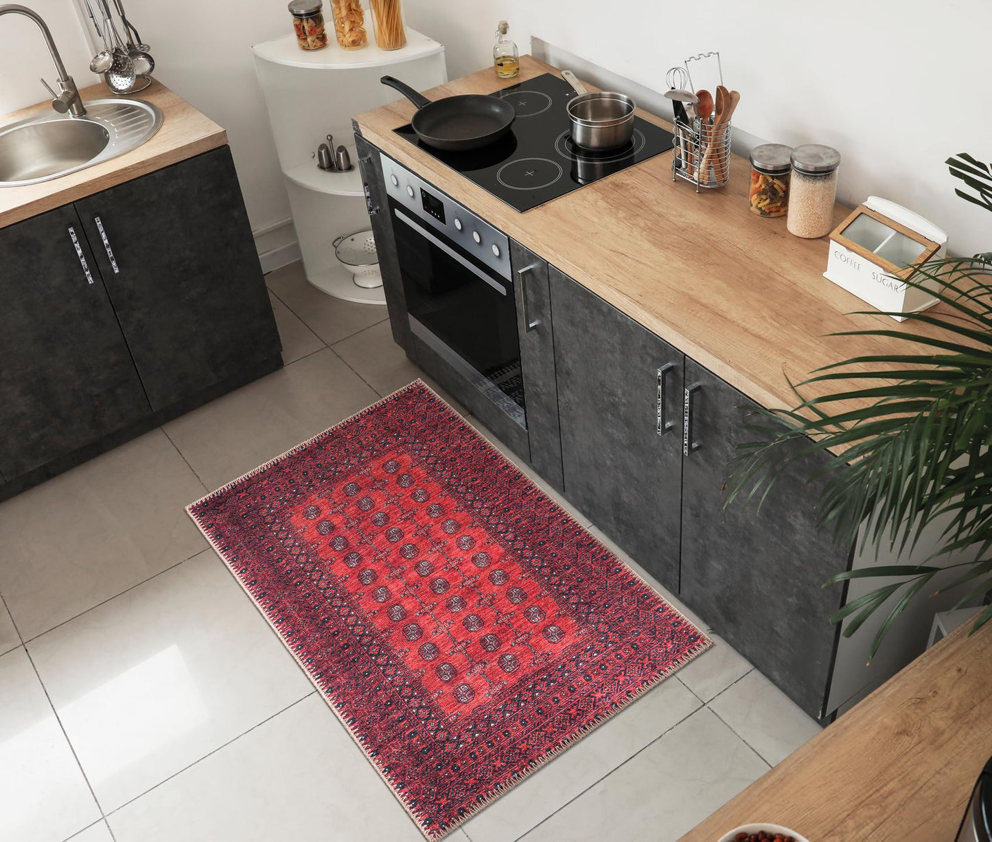 Tiderug Machine Washable Rugs, Red/Burgundy