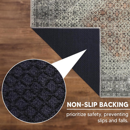 Slate and copper Senneh rug in a sophisticated industrial bedroom