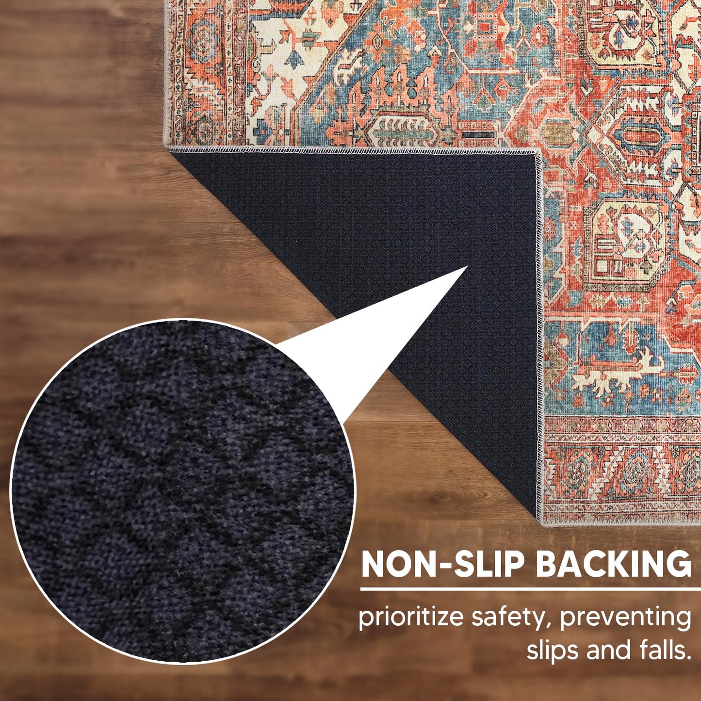 Indigo and rust Heriz rug in a romantic jewel-tone bedroom